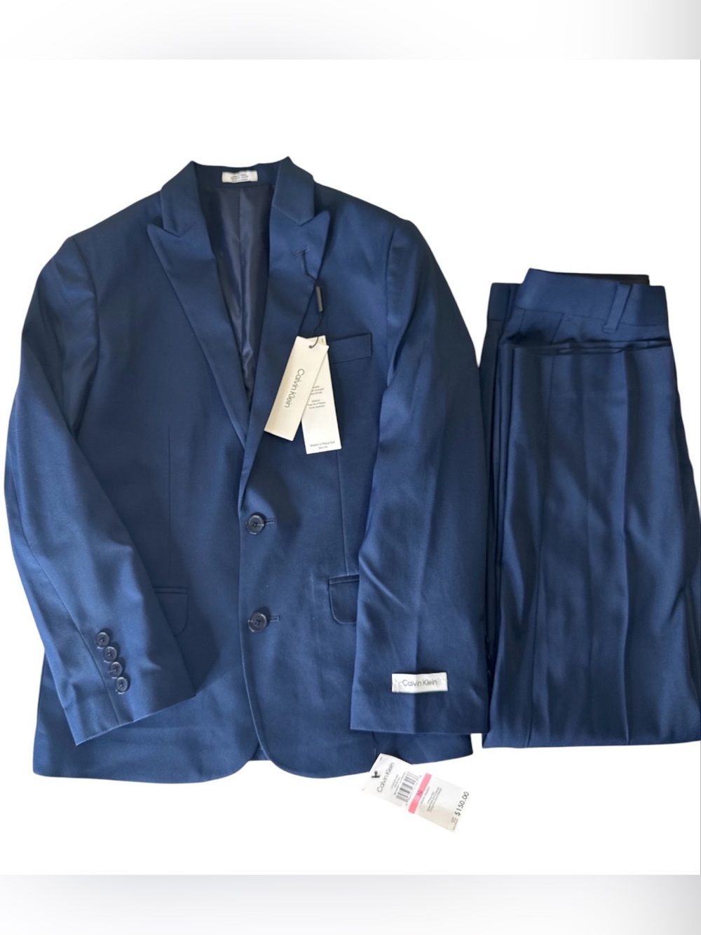 Calvin Klein Boy Navy Two-Button Suit Jacket & Trousers size 10 - Picture 2 of 7